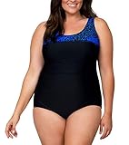 Caribbean Sand Women's Plus Size High Fashion One Piece Cheetah Print Swimsuit,Blue/Blk,22