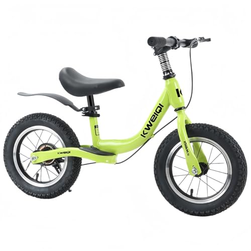VZXフットバイクブレーキ付ペダルなし12~18インチ自転車2歳3歳4歳5歳男の子女の子子供用スライド軽量バランストレーニング高さ調節可能乗用玩具初心者向けギフト誕生日プレゼント (16 インチ,アップルグリーンスポークホイール)