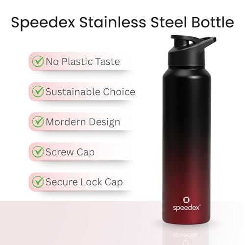 Image of Speedex Stainless Steel Water Bottle 1 Ltr, Leak Proof Sipper Cap, BIS Approved 1000 ml Metal Bottle For Daily, Office, School, Gym, Travel Use for Men, Women, Kids, Adults, Black Wine, Set of 2