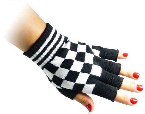 JTC Belt Unisex Half Finger Stretchy Fingerless Gloves One Size Fits Most (Many Color/Styles Available) (Black & Pink Checkered)