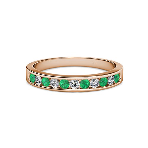 Emerald and Diamond 3/8 ctw 11 Stone Channel Set Womens Wedding Anniversary Stackable Band 18K Rose Gold2