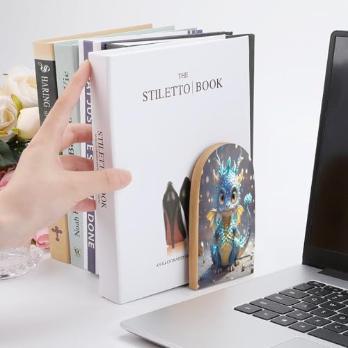 Sujetalibros de dragón para evitar caídas de libros, soporte de madera con base de metal estable 7