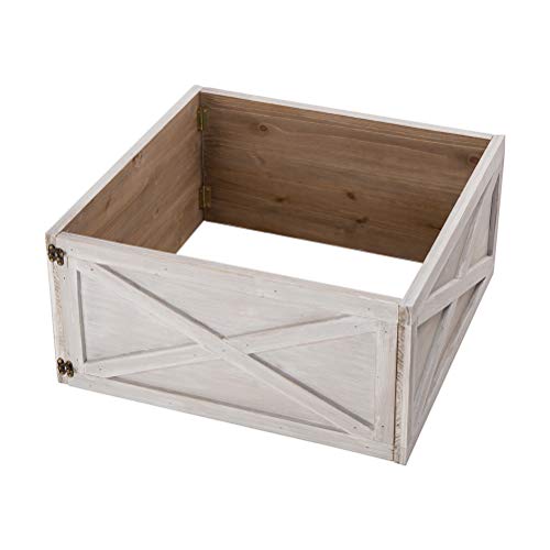 Glitzhome Wooden Box Collar Stand Cover Christmas Tree Skirt, 22" L, Washed White #TOP1