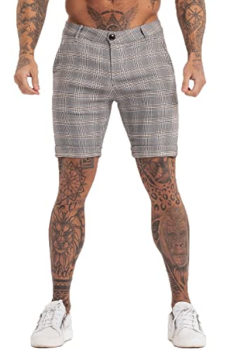 Image of GINGTTO Mens Slim Fit Shorts Plaid Chino Short Tapered Leg Skinny Stretch