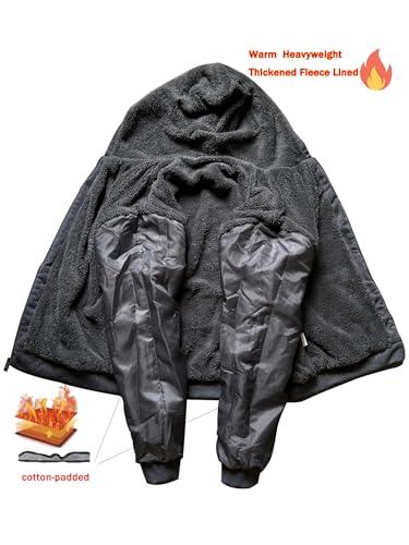 Suitswinew Hoodies for Men Full Zip Up Fleece Warm Thick Jackets Heavyweight Sherpa Lined Coat Black XXL