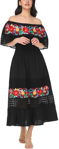 Mexican Dress for Women Boho Embroidered Maxi Lace Wedding Party Dress2