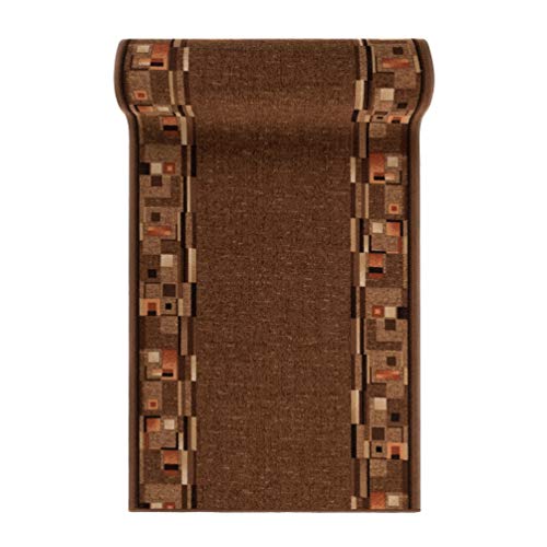 TAPISO Anti Rutsch Teppich Läufer rutschfest Brücke Meterware Modern Braun Orange Vierecke Figuren Design Flur Küche Wohnzimmer 80 x 700 cm – Ansicht 8