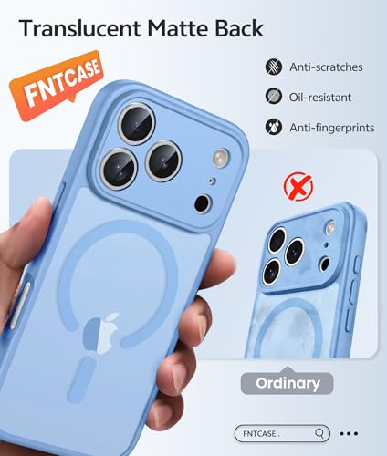 Image of FNTCASE for iPhone 17 Pro Case: [Compatible with Magsafe] Translucent Matte Cases with [Full Camera Protection] [Screen Protector] Military Grade Shockproof Protective Phone Cover - Light Blue