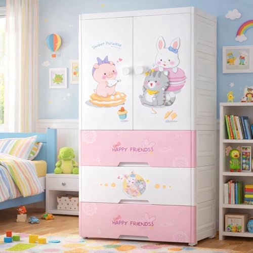 Image of Sunderlook Plastic Wardrobe for Kids Clothes - Foldable Collapsible Wardrobes for Clothes, Large Cupboard for Storage for Men and Women (Rose White, 1 + 3 Door)