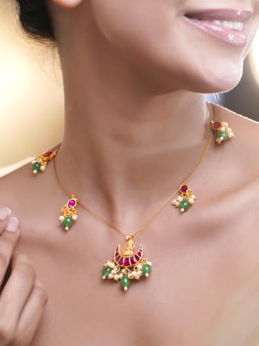 Image of Rubans Temple Charm Ruby Emerald Pendant Set Gift for Women & Girls