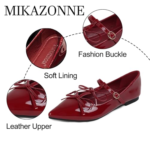 Women's Patent Leather Fashion Mary Jane Flats Pointed Closed Toe Ankle Strap Dress Shoes Double Bowknot Party Prom Flat Pumps3