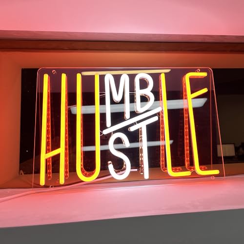 Image of Hustle Neon Sign, Humble LED Neon Lights Party Decorations Hustle Humble Wall Art Led Neon Lights for Gym Room Man Cave Decor Gaming Room Kids Room Classroom