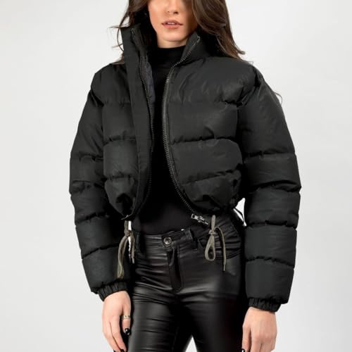 FindThy Women’s Black Winter Cropped Puffer Jacket – Cozy Style for Every Occasion - Image 3