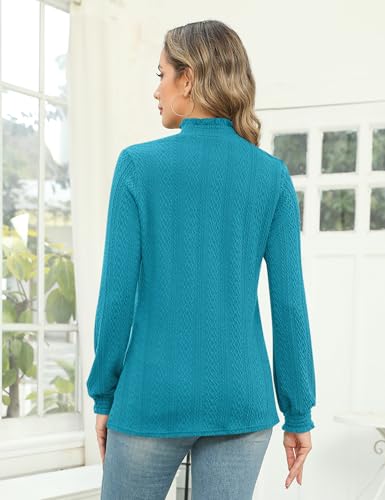 Image of Micoson Womens Mock Neck Blouses Pleated Textured Shirts Long Sleeve Stretch Casual Tunic Tops Dressy Fashion Blouse