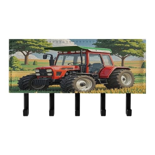 Colgador de llaves para pared con diseño de tractor y organizador de correo de piel sintética 7
