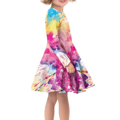 GLUDEAR Girls Colorful Splash Paint Print Sundress Short/Long Sleeve Casual A-Line Swing Twirl Skater Dress2