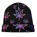 Unisex Adult Soft Warm Beanie Hat Fashionable Skull Sleep Cap Trippy Neon Purple Weedleaf Leaf Black Cuffed Knitted Hat for Running Hiking