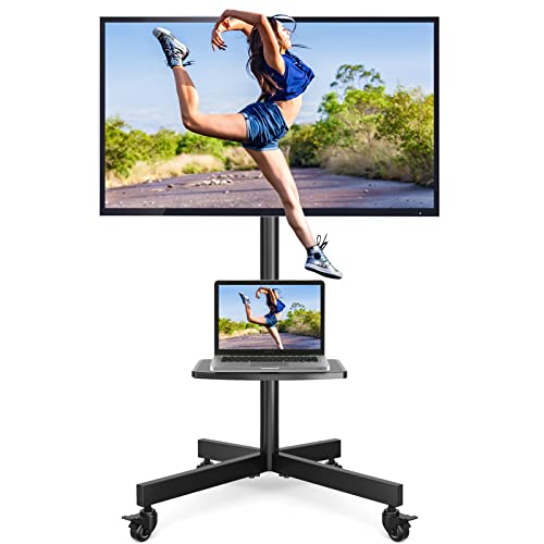 5Rcom Rolling TV Stand with Wheels for Most 23-55 Inch 4K Flat Curved Screen TVs up to 88lbs, Height Adjustable Mobile Cart Trolley Floor Stand,Movable Monitor Shelf Max VESA 400x400mm