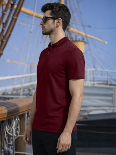 Image of Veirdo Men's Regular Fit Interlock Polo T-Shirt, Cotton Fabric, Half Sleeves,Stylish Collared Neck, Perfect for Casual and Office Wear, Soft, Comfortable (S-2XL)