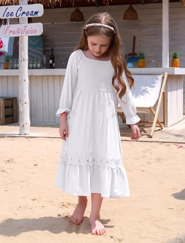 FYMNSI Kids Girls Fall Winter Boho Long Sleeve Dress Smocked Lace Ruffle A-line Princess Pageant Birthday Party Xmas Dresses4