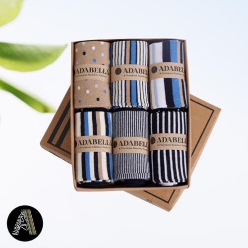 Mens Bamboo Rayon Dress Socks 6 Pack Gift Box Soft Breathable Moisture-Wicking Thin Socks Size 8-123