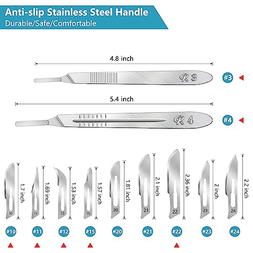 Wercokt #3#4 55Pcs Surgical Blades Kit, 10#11#12#15#22 Sterile Blades For Dermaplaning, Art Carving Blades With 5 Stainless Steel Handles, Laboratory Blade Lab Knives thumb #1