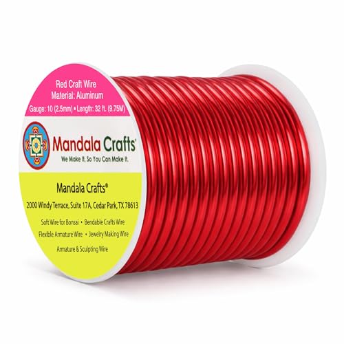 Image of Mandala Crafts 10 Gauge Anodized Aluminum Craft Wire for Jewelry Making - 32 FT Colored Flexible Red Wire - Bendable for Bonsai Armature Crafting Sculpting