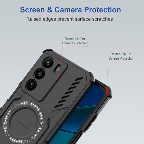 Image of amazon basics Back Case Cover for Realme P3 Lite 5G | Magnetic Case with Built-in Metal Ring | Supports MagSafe Charger, Wallet & Car Mount | Shockproof Hybrid PC + TPU | Black