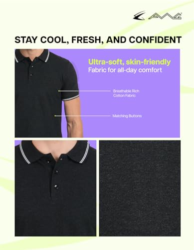 Image of AWG ALL WEATHER GEAR Rich Cotton Polo T-Shirt | Half Sleeve Classic Fit | Soft Breathable Solid Tee | Casual & Office Wear | Comfortable Everyday Cotton Polo | Mens Tshirts