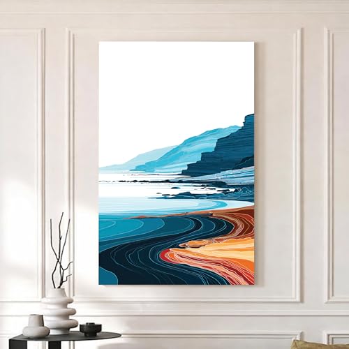 Image of Abstract Seascape Stretched Canvas Painting For Living Room | Ocean Coastal Stretched Canvas Wall Art For Livingroom Home Decor, Bedroom, Hallway's, Office, Hotel - 56x86 cm
