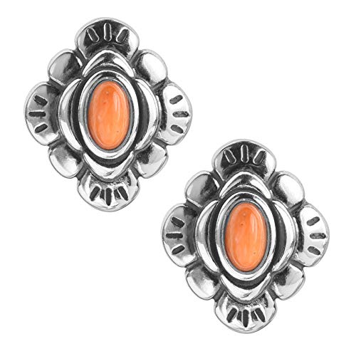 American West Sterling Silver Orange Spiny Oyster Gemstone Flower Stud Earrings
