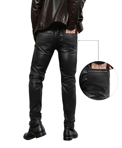 ETHANOL Mens Slim Fit Stretch Fashion Casual Faux Leather Pants3