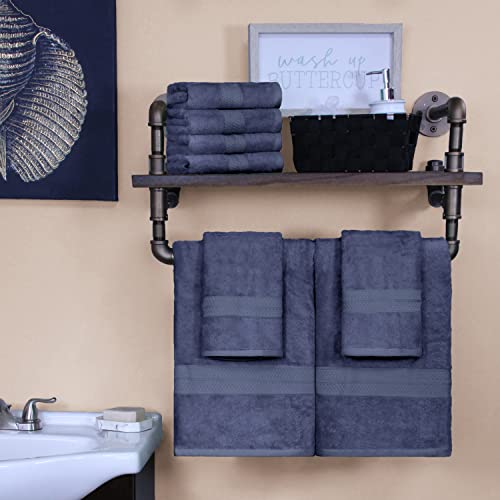 Superior Bath And Hand Towel Set, Rayon From Bamboo Cotton Blend, Ideal For Bathroom, Guest Bathroom, And Beach, Includes; 6 Pieces Hand Towels 16” X 30” And 2 Pieces Bath Towels 30” X 54”, Royal Blue #TOP1