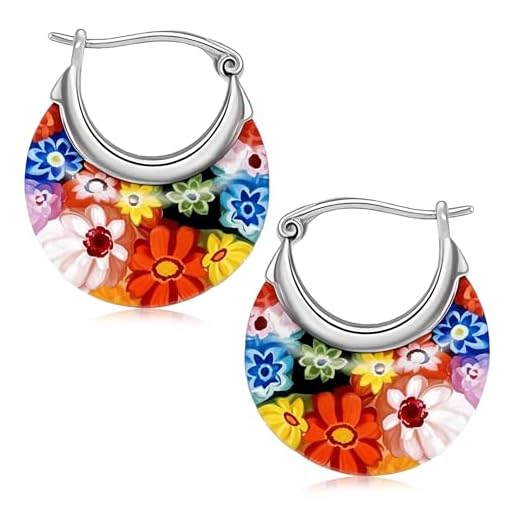 Shop LC Murano Millefiori Glass Flower Floral Inside Out Hoop Hoops Earrings Fashion Unique Birthday Jewelry Gifts for Women 30 cttw (Multicolor)