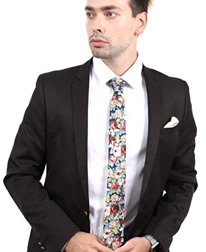Image of JESLANG Men's Cotton Printed Floral Tie 2.56 inch Skinny Narrow Necktie Various Designs