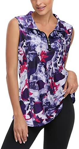 Viracy Women’s Zip Up Golf Workout Tank Tops Sleeveless Quick Dry Athletic Polo Shirts