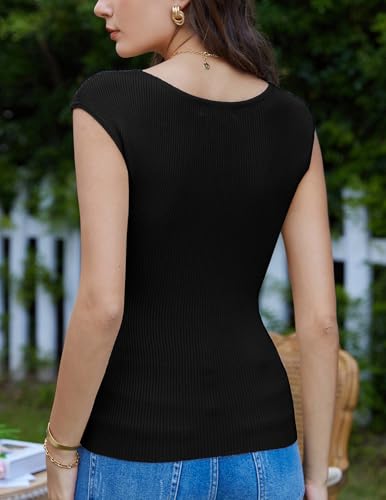 GRACE KARIN Women Short Cap Sleeve Sweater Tops Boat Neck Lightweight Slim Fit Pullover Sweater Dressy Casual Tank Tops4