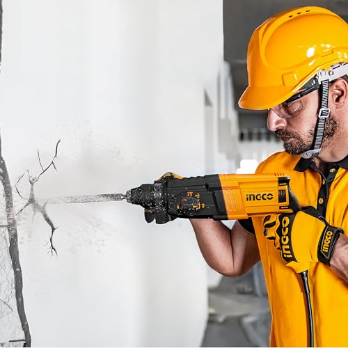 Image of INGCO Corded Rotary Hammer 950W, 2.5J, 1050RPM, 4IN1 Function, SDS Plus Chuck System, 28mm in Concrete, Electric Hammer Drill With 3Pcs Drills, 2Pcs Chisels, Packed by Carrying Case