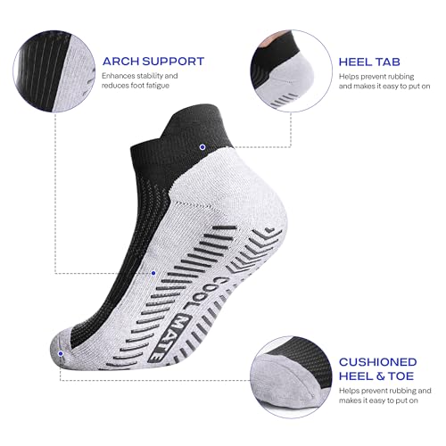 Image of CoolMate Mens Grip Socks, Non Slip Athletic Socks for Pilates, Yoga | Grip pads keep their hold wash after wash. Soft cotton-poly blend for pilates, yoga, barre, or post-surgery recovery at home.