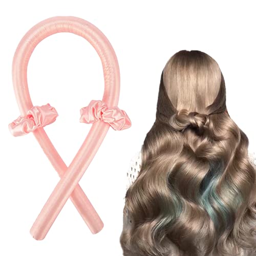 Heatless Hair Curlers For Long Hair To Sleep In Overnight, No Heat Silk Curls Headband, Soft Foam Hair Rollers, Curly Ribbon for Natural Hair (Pink)