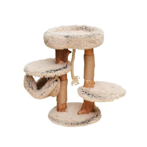 Fudajo Designer-Kratzbaum 87,5 cm mit Plüsch und Birnbaumholz Stamm Katzenkratzbaum mit Hängematte