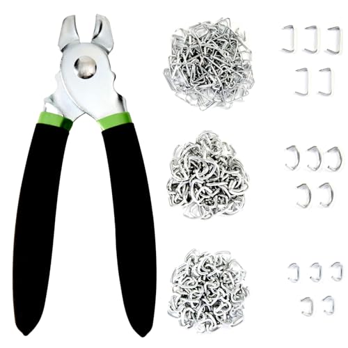 Tfutlt Hog Ring Pliers Kit With 270 Pcs 3/4 Inch 1/2 Inch 3/8 Inch Galvanized Steel Hog Rings,Hog Ring Pliers Kit For Auto Upholstery And Fencing,Bagging,Diycraft,Furniture cover