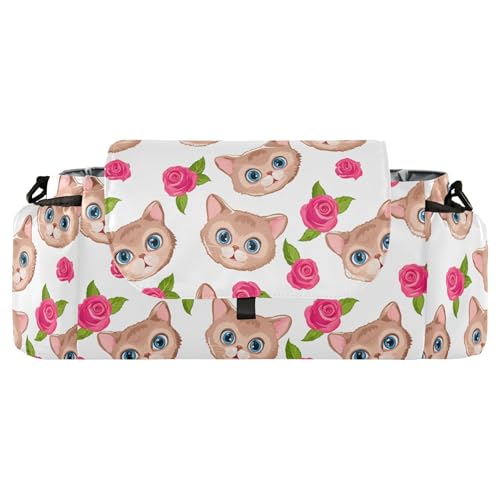 Burbuja Cats Roses Stroller Organizer with Insulated Cup Holders, Non-Slip Stroller Caddy Universal Fits Most Strollers, Nursery Accessories