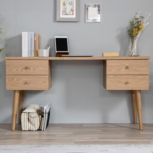 木製　デザインデスク 4引き出し　高級家具 MINT（家具、インテリア） パソコンデスク デスク 木製 PCデスク