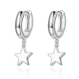 Star Huggie Hoop Earrings, Small 925 Sterling Silver Ear Cuff Dainty Minimalist Earrings