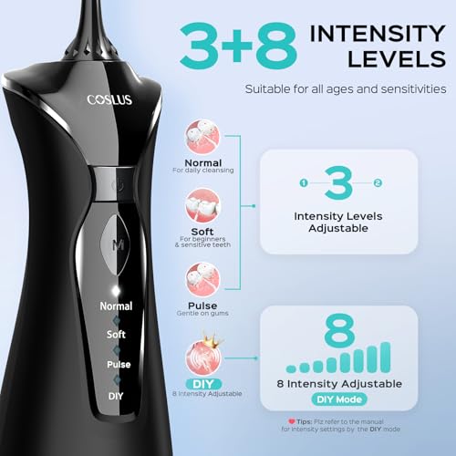 coslus water dental flosser pick for teeth 4 modes cordless portable 300ml larger tank water teeth cleaner ipx7 waterproof flossing cleaning picks for home travel black c30fc5360
