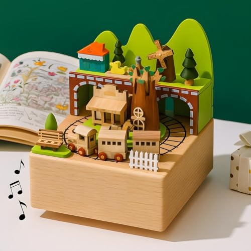 Image of AUGEN Exclusive Music Box Musical Boxes Carousel Children's Boutique Wooden Men and Women Birthday Creative Christmas Valentine's Day Gift Home Decoration (1086F4)