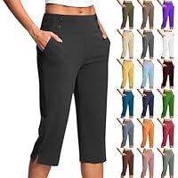 HOOUDO Womens Swim Shorts Ladies Soft 3/4 Length Cropped Pants High Waist Stretch Pull on Bottoms Summer Golf Chino Joggers Leggings Womens Pyjamas Shorts Set