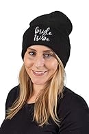 GREAT LOOK: Be trendy with your bride besties with these adorable bride and bride tribe knit beanies. Available in black with white embroidery for the bride tribe and white with gold or black embroidery for the bride. Great to keep you warm in winter...