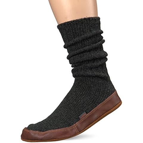 Acorn Unisex Slipper Socks, Flexible Cloud Cushion Footbed with a Suede Sole, Mid-Calf Length, Charcoal Ragg Wool, 11-12 US Women Cover
